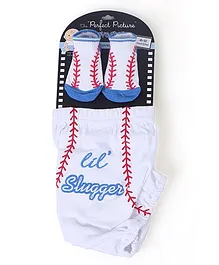 Lovespun Slugger Print Diaper Cover & Socks - White