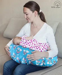 Babyhug 100% Cotton Feeding Pillow Panda & Rainbow Print - Blue