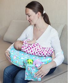 Babyhug Cotton Feeding Pillow With Belt Unicorn Print - Blue