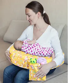 Babyhug Cotton Feeding Pillow With Belt Unicorn Print - Yellow