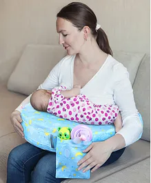 Babyhug Cotton Feeding Pillow With Belt Moon Print - Blue