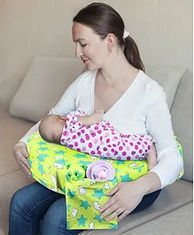 Babyhug Cotton Feeding Pillow With Belt Star Print - Green