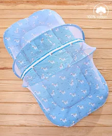 Babyhug 100% Cotton Mattress Set with Mosquito Net Zebra Print - Blue