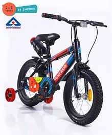 Pine Kids 14 Inch Rubber Air Tyres 99% Assembled Bicycle For Boys & Girls With Training Wheels  - Black 