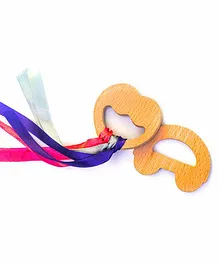 Rocking Potato Beech Wood Apple & Car Shaped Teether with Ribbons Pack of 2 - Beige