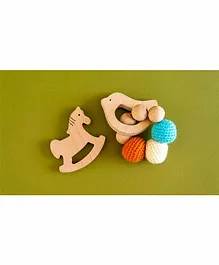Rocking Potato Beech Wood Bird and Horse Shaped Rattle Teether Pack of 2 - Beige