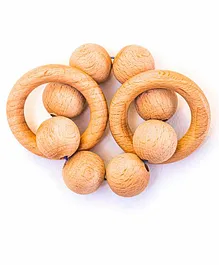 Rocking Potato Beech Wood Beads & Rings Shaped Rattle Teether - Beige