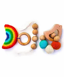 Rocking Potato Montessori Baby Rattle cum Teether Set of 2 - Multicolor