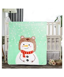 Baby Moo One Ply Blanket Snow Man Print - Green
