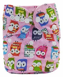 The Mom Store Owl Printed Reusable Cloth Diaper With Insert - White