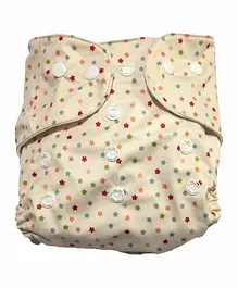 The Mom Store Stars Printed Reusable Cloth Diaper With Insert - Off White