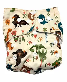 The Mom Store Tropical Printed Reusable Cloth Diaper With Insert - Off White