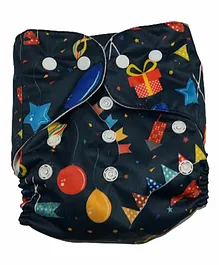 The Mom Store Party Popz Printed Reusable Cloth Diaper With Insert - Black