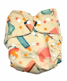 The Mom Store Ride a Bike Printed Reusable Cloth Diaper With Insert - Off White