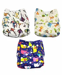 The Mom Store Multi Printed Reusable Cloth Diaper With Inserts Pack of 3  - Multicolor