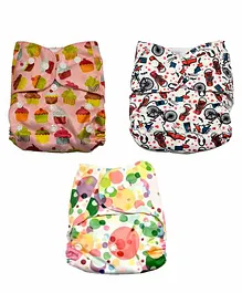 The Mom Store Multi Printed Reusable Cloth Diaper With Inserts Pack Of 3 - Multicolor