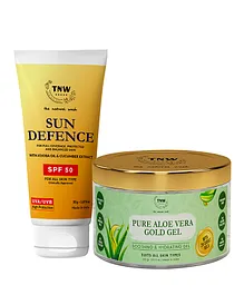 TNW The Natural Wash Combo of Aloe Vera Gold Gel & Sun Defence Sunscreen Cream - 50 gm & 100 gm
