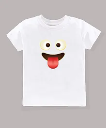 Kavee Half Sleeves Smiley Printed Bio Wash Pure Cotton Tee - White