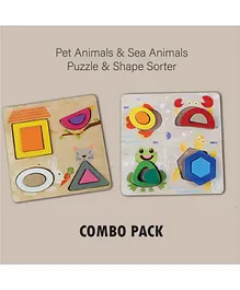 Little Jamun Pet & Sea Animals Shape Sorter Multicolor Pack of 2  - 18 Pieces