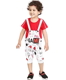 Kooka Kids Short Sleeves Tee With Game Print Dungaree - White
