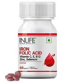 INLIFE Chelated Iron Folic Acid Supplement - 60 Tablets