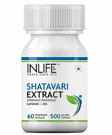 INLIFE Shatavari Extract Asparagus Recemosus Supplements 500 mg - 60 Vegetarian Capsules