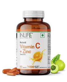 INLIFE Natural Vitamin C Amla Extract With Zinc For Immunity & Skin Care - 60 Veg Tablets
