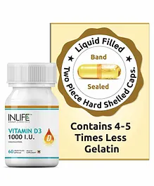 Inlife Vitamin D3 Cholecalciferol 1000 IU  Supplement - 60 Capsules 