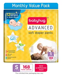 Babyhug Advanced Pant Style Diaper Monthly Box Pack Small (S) Size - 168 Pieces