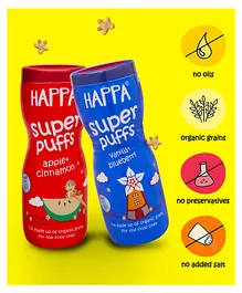 Happa Organic Multigrain Apple Cinnamon And Vanilla Blueberry Melts Super Puffs Pack of 2 - 40 gm Each
