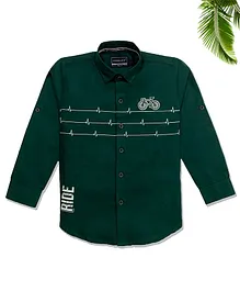 Charchit Full Sleeves Ride Print Shirt - Dark Green