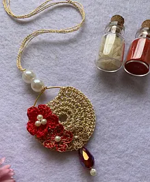 This And That By Vedika Handmade Crochet Silk Thread Flowers Hoop Lumba / Hanging Rakhi - Red