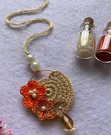 This And That By Vedika Handmade Crochet Silk Thread Flowers Hoop Lumba / Hanging Rakhi - Orange