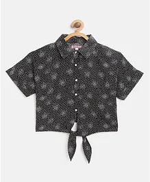 Natilene Half Sleeves Printed Polyester Shirt Style Top  - Black