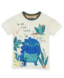 Nauti Nati Half Sleeves Printed Dinosaur Cotton T-Shirt - Multicolor