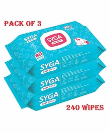 Syga Baby Wet Wipes With Lid - 80 Pieces Each (Pack of 3)