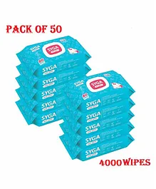 Syga Baby Wet Wipes With Lid - 80 Pieces Each (Pack Of 50)