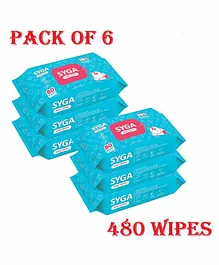 Syga Wet Wipes without Lid - 80 Wipes (Pack of 6)
