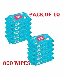 Syga Wet Wipes without Lid - 80 Wipes (Pack of 10)