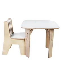 Kiddery Wooden Straight Table and Chair Set - White Brown