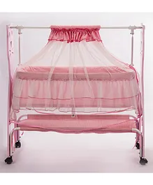Kiddery  Wooden Cradle with Mosquito Protection Net - Pink