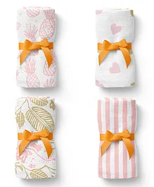 Kiddery Wash Cloth Set of 4 - White Pink