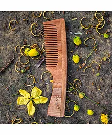 Organic B Neem Wood Comb with Handle - Brown