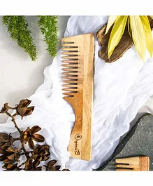 Organic B Neem Wood Wide Comb with Handle  - Brown