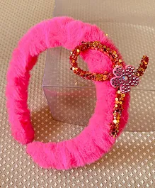 Flying Lollipop  Fur Flower Embellished Hair Band - Dark Pink
