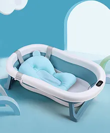 Foldable Bathtub with Cushion and Thermometer - Blue