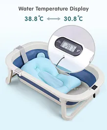Foldable Bathtub with Cushion and Thermometer - Blue