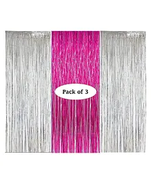 Khurana Decorative Fringe Metallic Foil Curtain Pink Silver - Pack of 3