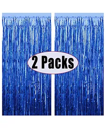 Khurana Decorative Chrome Metallic Fringe Foil Curtain Blue - Pack of 2 