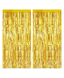 Khurana Decorative Chrome Metallic Fringe Foil Curtain Golden - Pack of 2 